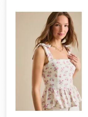 Altar'd State White Floral Tie-Shoulder Peplum Top